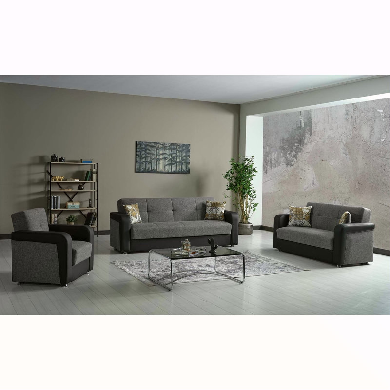 Causeuse convertible avec rangement Primenest Nimbusflow, polyuréthane gris / noir, confortable et peu encombrante
