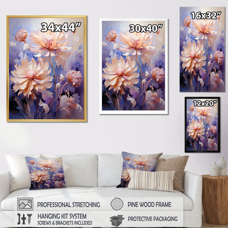 Bleu et mauve, symphonie de bleuets sur toile, Toile tendue, H 32 po x l 16 po x P 1 po