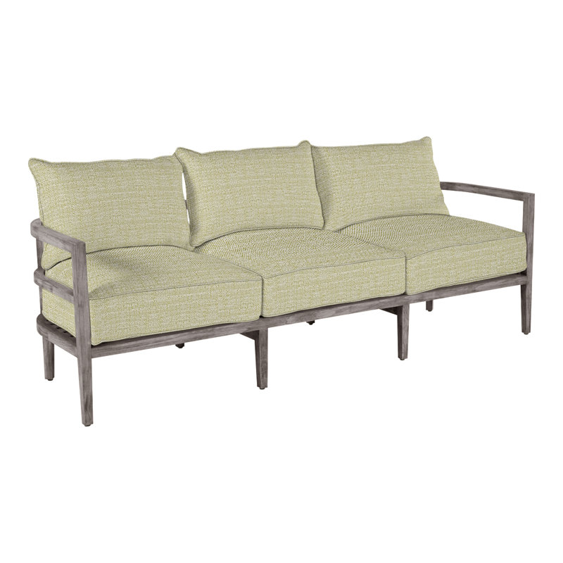 Santa Barbara 87" Wide Outdoor Teak Patio Sofa with Cushions, Welt, Canvas Sand, Natural Teak