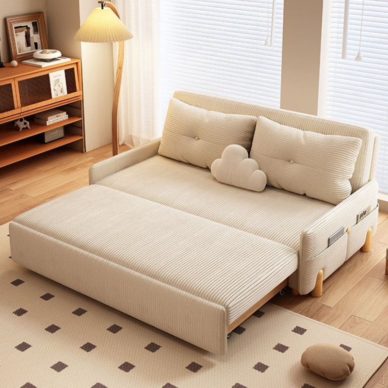 Canapé-lit en velours côtelé beige, 74.8"W*34.65"D*34.65"H
