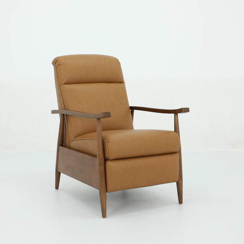 Manual Recliner, Light Brown Genuine Leather