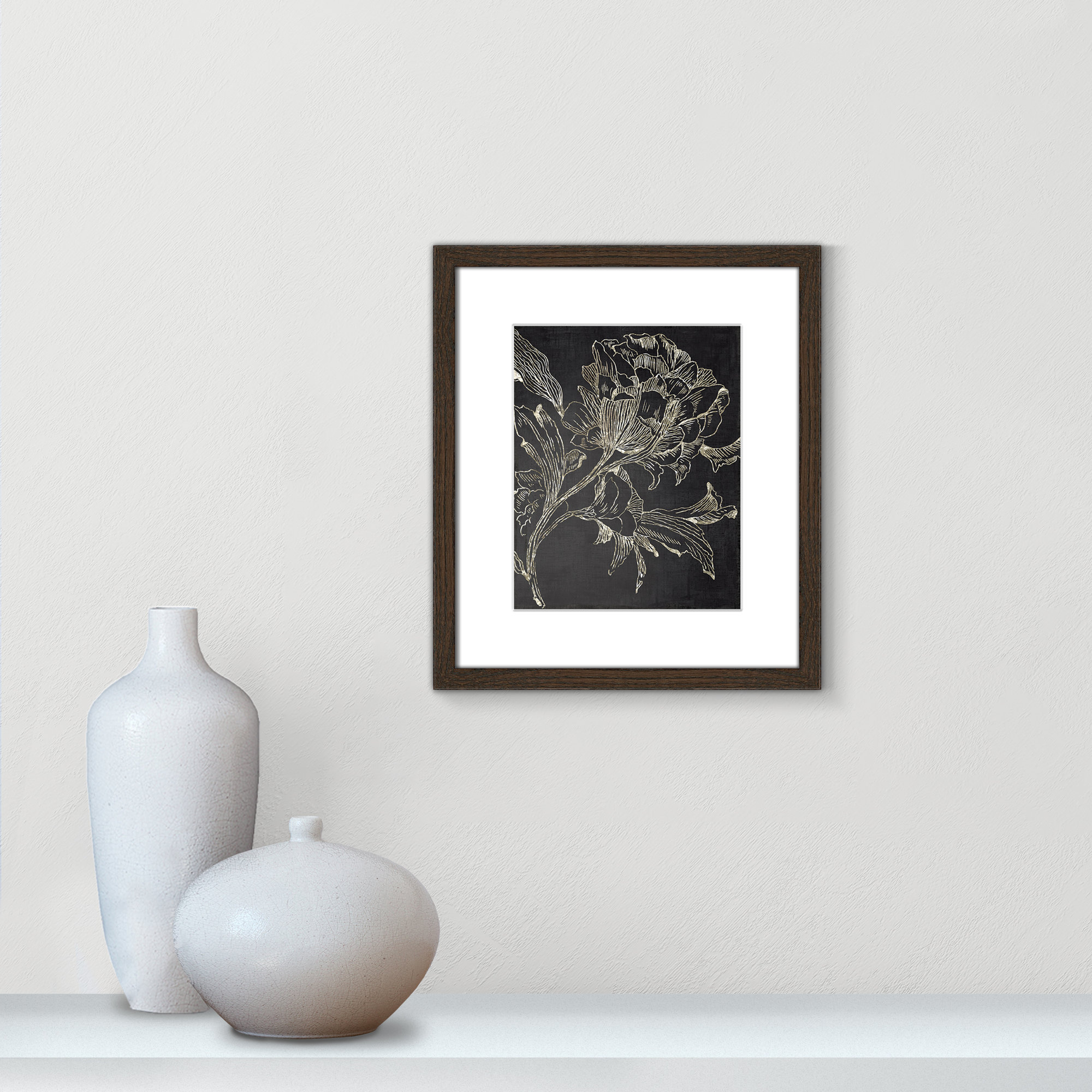 Golden Flower Folklore I by Asia Jensen - Picture Frame Graphic Art Print, Walnut Framed, 15" H x 13" W