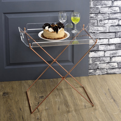 Contemporary Clear And Copper Tray Table For Various Spaces Modern With Strong Sled Base Living