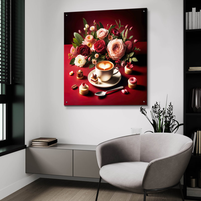 Art mural en verre épique «Coffee and Desert Red» par Rey Klimt, 36 po x 36 po, H 36 po x l 36 po