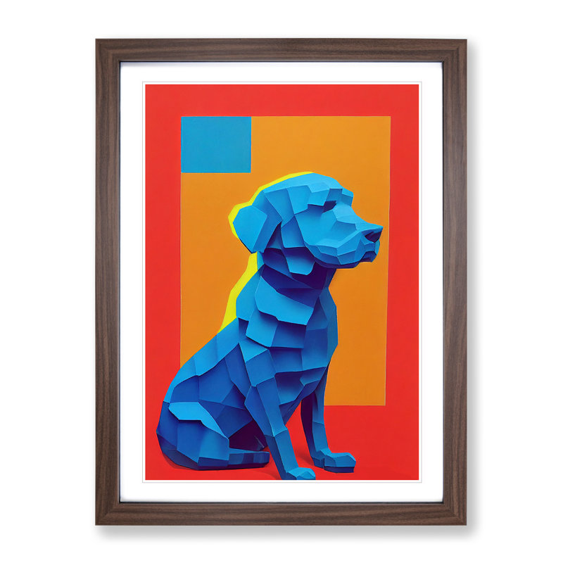 Sitting Dog No.2 - Framed Print, 46cm H x 34cm W x 2cm D, Walnut Framed
