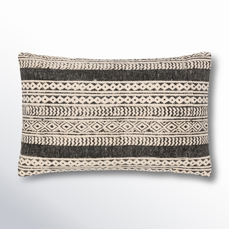 Oreiller carré en coton Zetta, Beige/noir, Inférieur, 22 po x 22 po