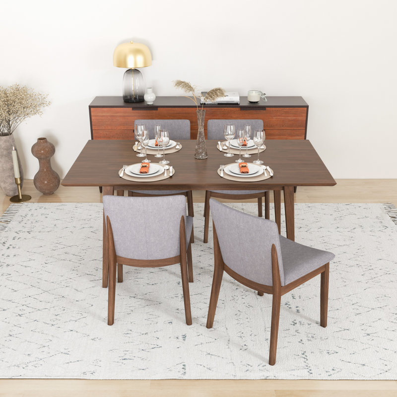 Ensemble repas pour 4 personnes Dipson, Gris clair, Noyer