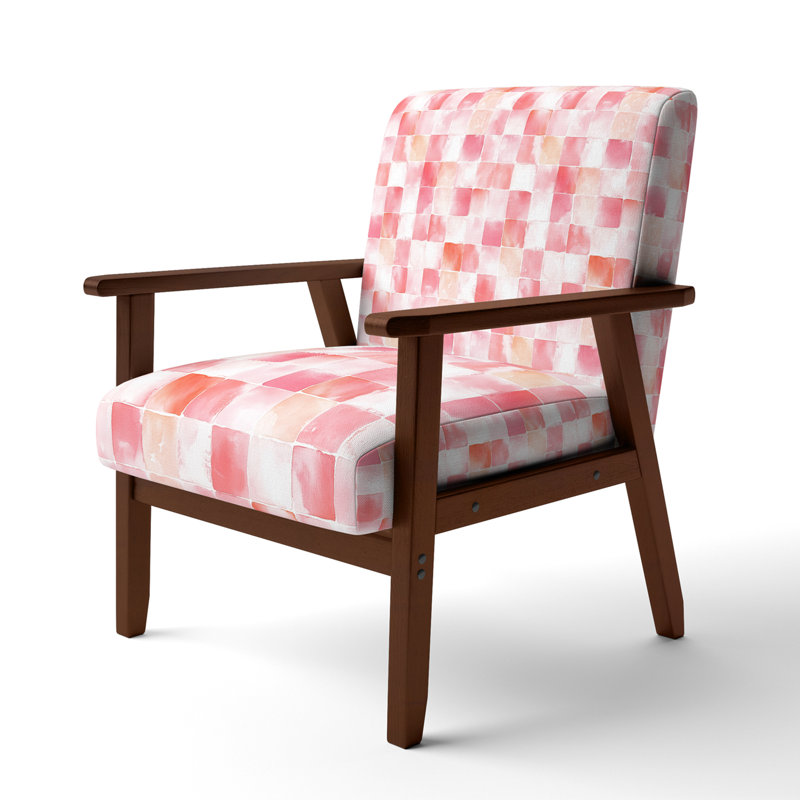 Chaise rembourrée Patchwork - rose et blanc, Accoudoirs carrés bruns