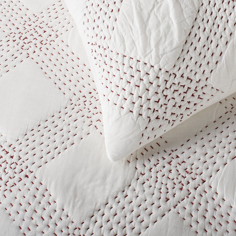 Feba Hand Hooked Plaid Quilt - Twin, Twin Quilt, White/Red