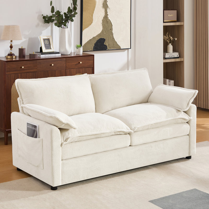 Causeuse rembourrée en fausse fourrure 67,7 po Winter, Beige
