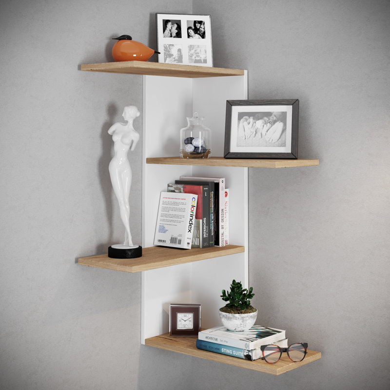 Seleste 77cm H x 45cm W Floating Bookcase, White/Honey oak
