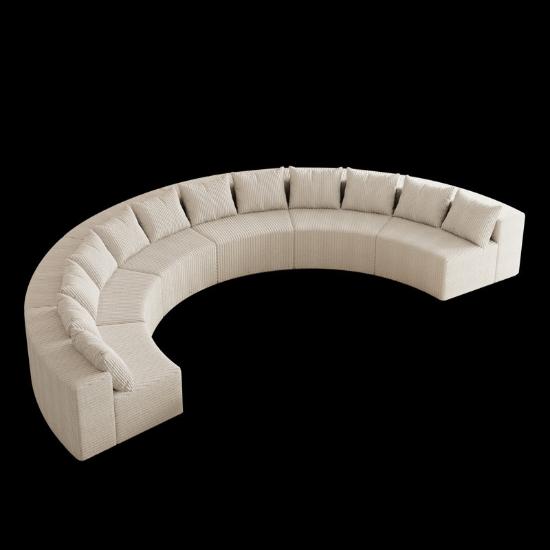 Canapé modulaire courbé, canapé modulaire avec coussins, H 30,53 po x l 181,03 po x P 90,03 po, Beige