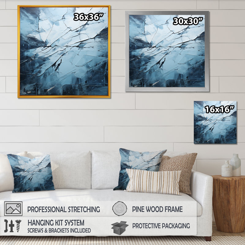 Minimalisme bleu et noir Glacier - Glacier Wall Art Living Room, Cadre naturel flottant, H 16 po x l 16 po x P 1 po