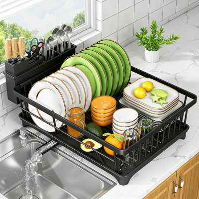 Séchoir à vaisselle compact pour comptoir de cuisine - Égouttoir peu encombrant avec porte-ustensiles, conception en métal résistant à la rouille pour un séchage et une organisation efficaces