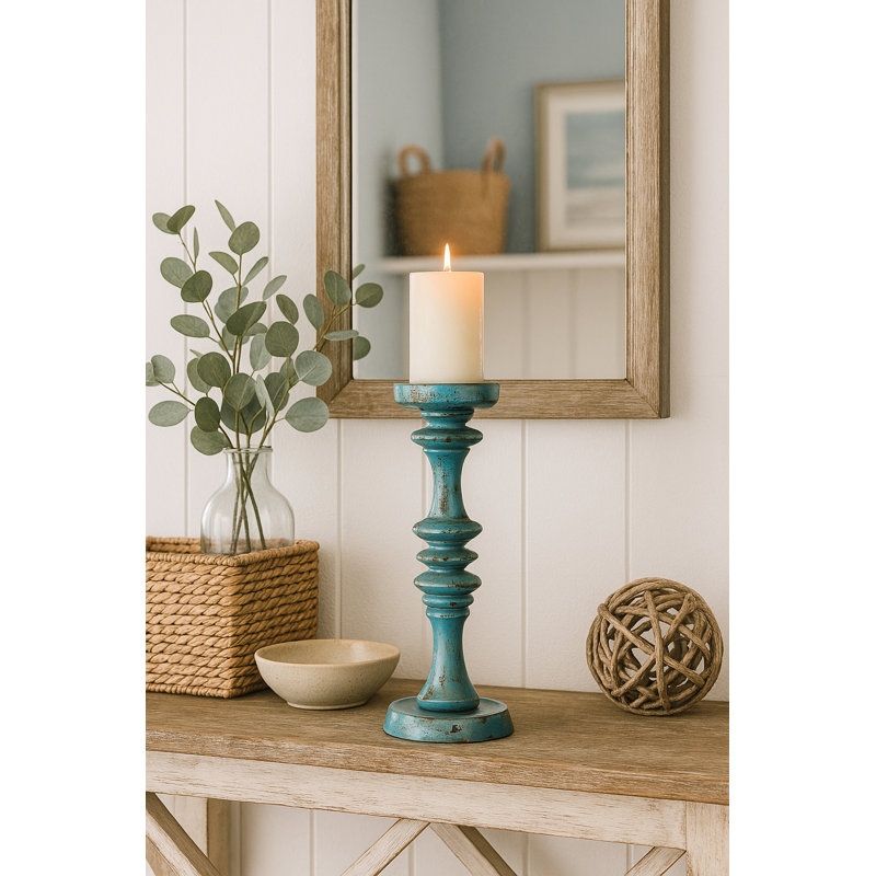 Baluster Pillar Candle Stand -Medium -Blue,  29'' H x 7.5'' W x 7.5'' D, Blue