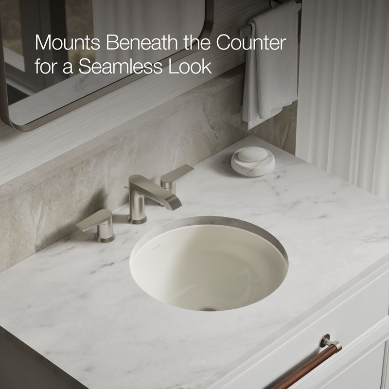 16-1/4 In. Round Undermount Bathroom Sink, No Overflow, Biscuit