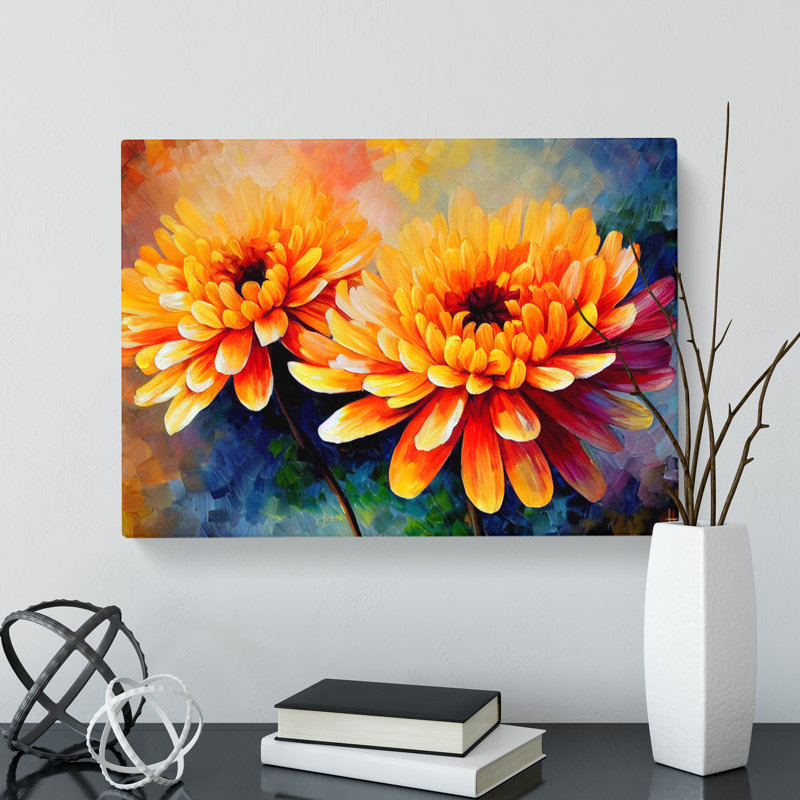 Chrysanthemum Flowers - Wrapped Canvas, 35cm H x 50cm W x 3cm D