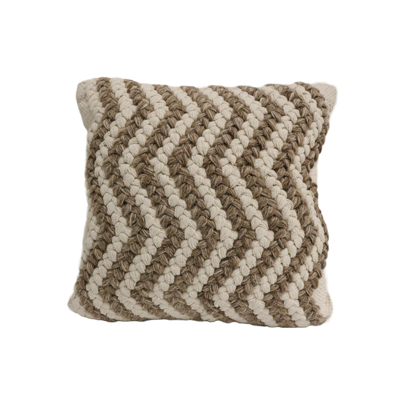 Sanremo Beige and Brown Wool Cotton Throw Pillow