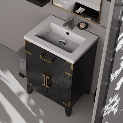 Ensemble de meuble-lavabo simple en chêne noir 18 po avec plateau en acrylique et robinet