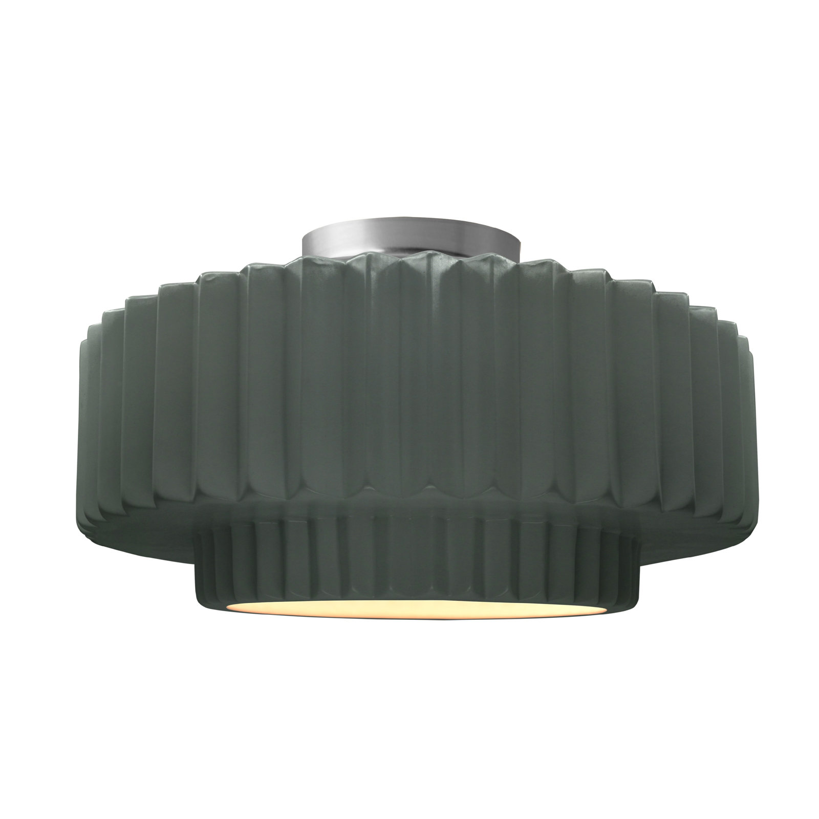 Single Light Ceramic LED Semi Flush Mount, 8" H x 16.5" W x 16.5" D, Pewter Green, Brushed Nickel