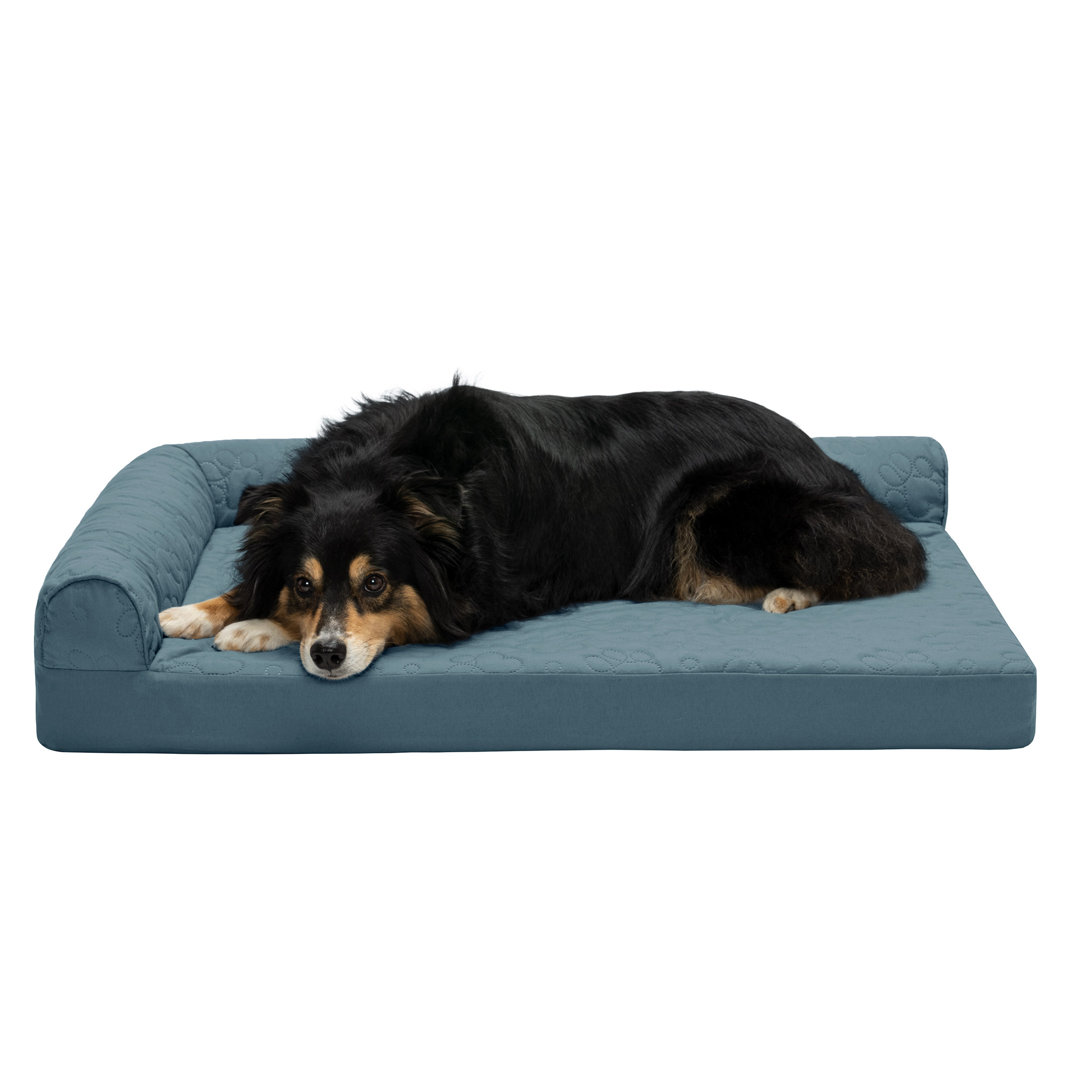 Paw-Quilted Deluxe L-Chaise Bolster Cooling Gel Memory Foam Dog Bed  FurHaven 