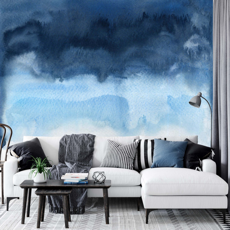 Papier peint amovible art bleu foncé, blanc et bleu Art Design, L 9 po x l 15 po