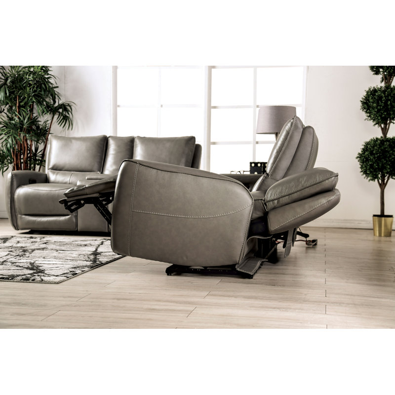 Chelo 74" Leather Reclining Loveseat, Gray