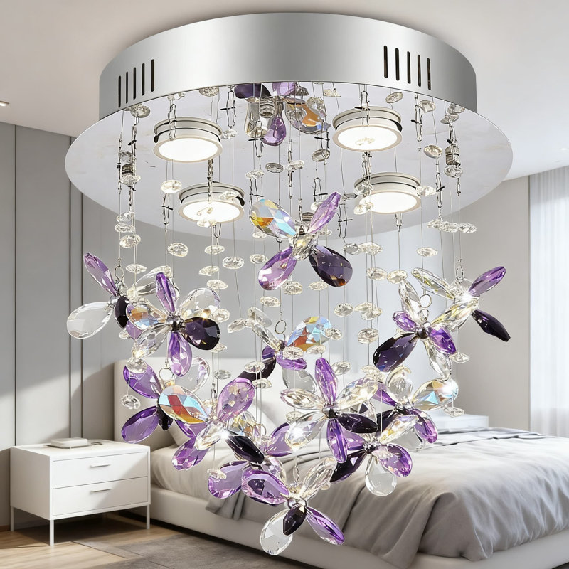 Modern Crystal Chandelier Ceiling Light With K9 Crystal Accents, Flush Mount Raindrop Design For Bedroom, Hallway, Foyer, And Entryway