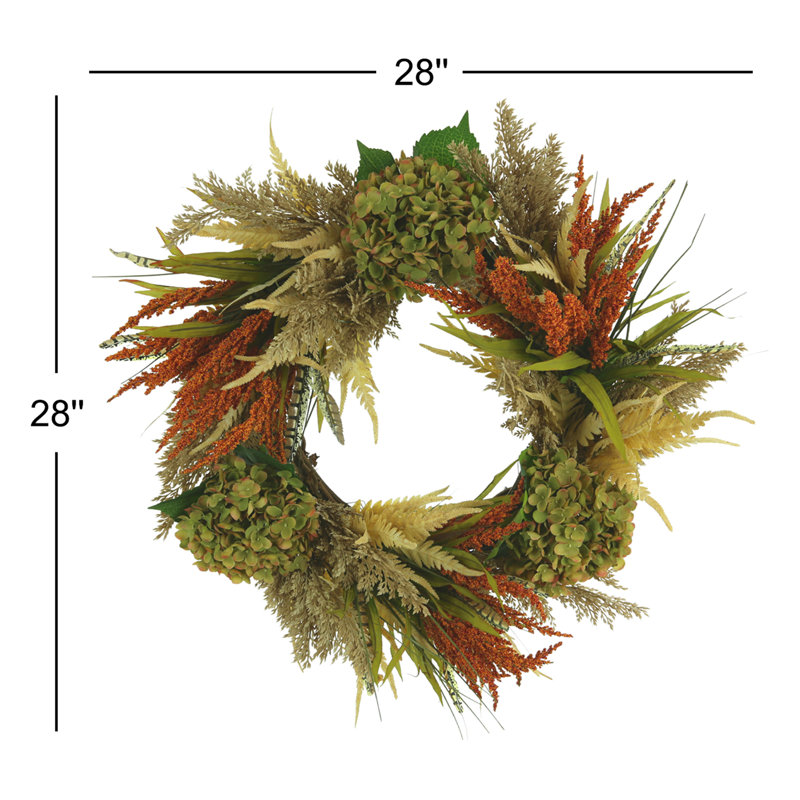 28'' Fall Wreath with Hydrangeas and Heather