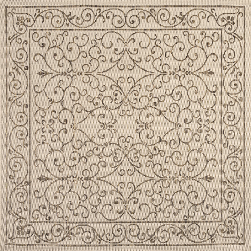 Hagerman Vintage Filigree Textured Weave Beige/Brown Indoor/Outdoor Rug, Square 6'7"