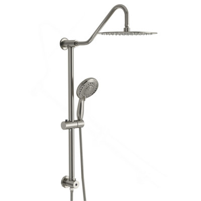 Shower set - 10 inch brushed round top spray shower and hand shower, round shower set with dual shower heads, Brushed Nickel