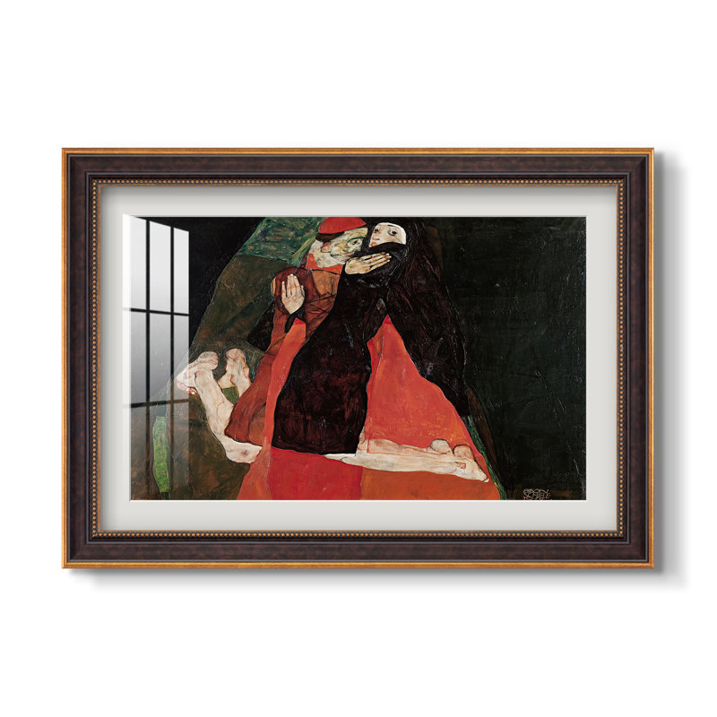 Cardinal et nonne (Caresse), 1912 - Egon Schiele - Estampe encadrée sur mesure, 16 po x 22 po, Or vénitien