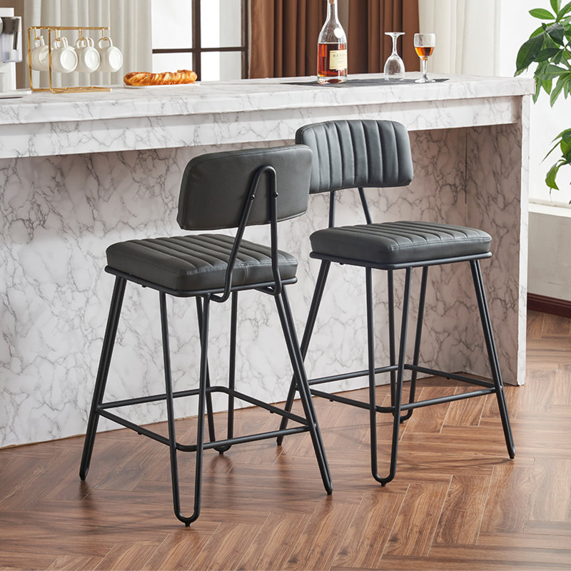 Ensemble de 2 tabourets de bar, chaises à hauteur de comptoir avec structure en métal, Gris