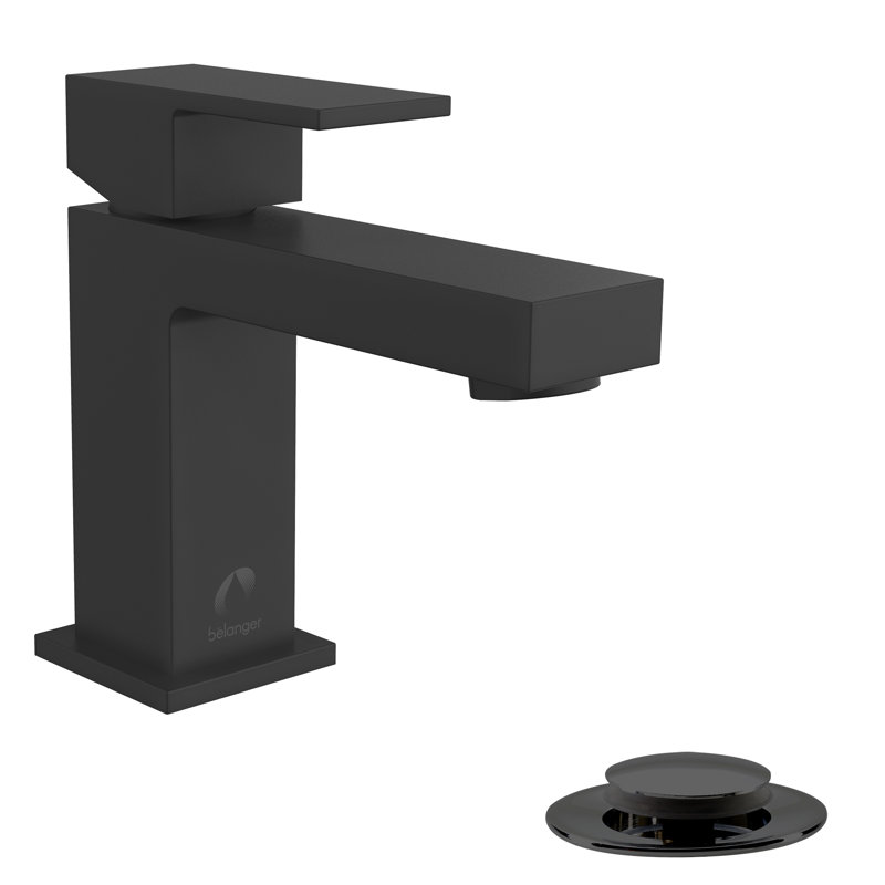 Quadrato Single-Hole Single-handle Bathroom Faucet with Drain Assembly, Matte Black