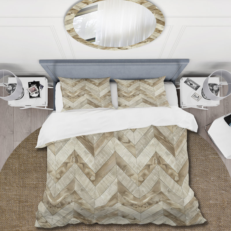 Ensemble de housse de couette brun beige Midcentury Chevron II - Midcentury, Housse de couette très grand + 2 taies décorativ