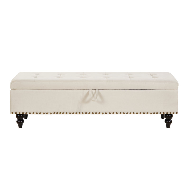 59" Bed Bench Ottoman With Storage  Beige Fabric