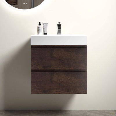 Meuble-lavabo mural 24 po avec lavabo, grand meuble-lavabo flottant mural pour salle de bain moderne, lavabo une pièce sans drain ni robinet, pré-assemblé