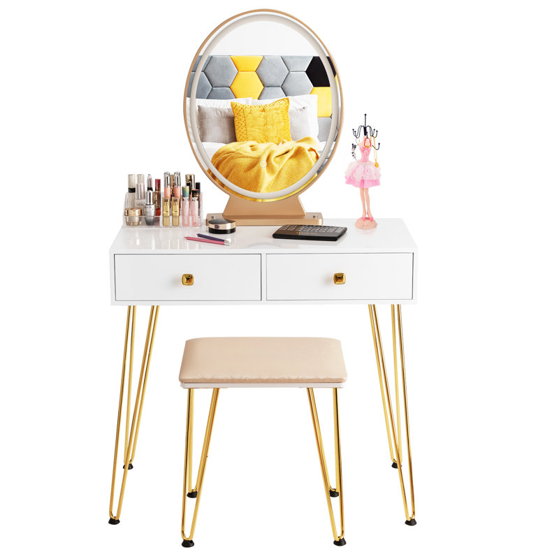 Batey Dressing Table with Mirror, White/Gold