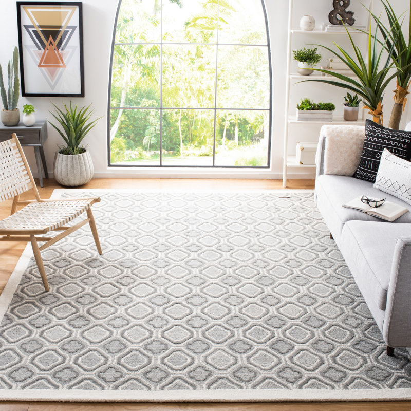 Loosestrife Hand Tufted Wool And Cotton With Latex Geometric Rug, Rectangle 5' x 8'