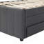Lit plateforme double tapissier avec lit gigogne simple et 3 tiroirs, tissu en lin, gris