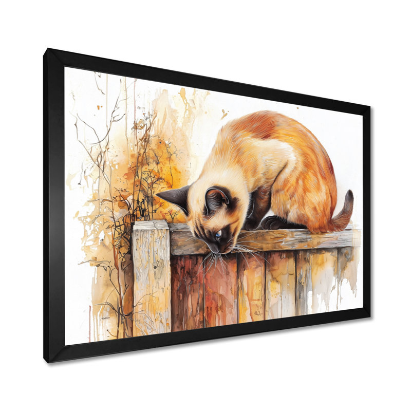 The Curious Siamese Cat II - Décoration murale chat, Reproduction encadrée d'une seule photo sans pass, Noir