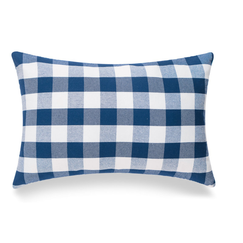 Buffalo Check Cotton Reversible Pillow, Blue/White, 18" H x 18" W, No Fill