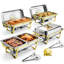 Chafing Dishes for Buffet Set, 9QT Stainless Steel Chafer, for Banquet Party Wedding, Rectangle Buffet Server Warmer, 2 Full & 4 Half-Size Pans, Glass Lid, Fuel Holder, Tong, Glass Pad-136389143