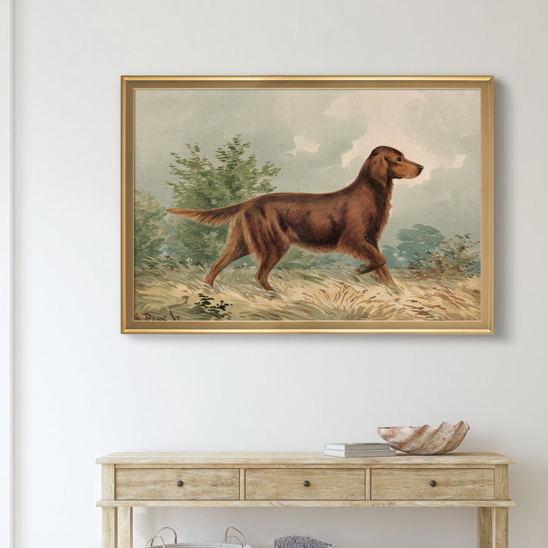 «Irish Setter I», reproduction d'art sur toile encadrée, Encadrement doré, H 18,5 po x l 24,5 po x P 1,5 po