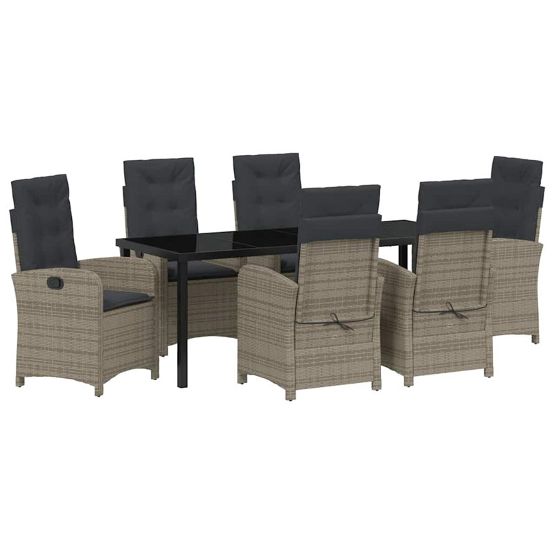  Ensemble de salle à manger de jardin avec coussin 7 pièces en rotin de polyester gris, Coussin noir / structure grise, 6