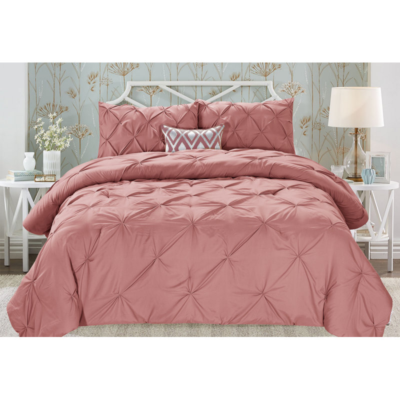Swift Home Pintuck 3-Piece Microfiber Comforter Set - Solid Colors and Striped Designs - All-Seasonal, Durable, Easy Care
