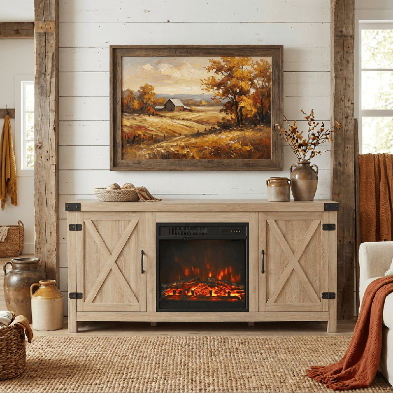 TV Stand for TVs up to 65" with Electric Fireplace, Yellow