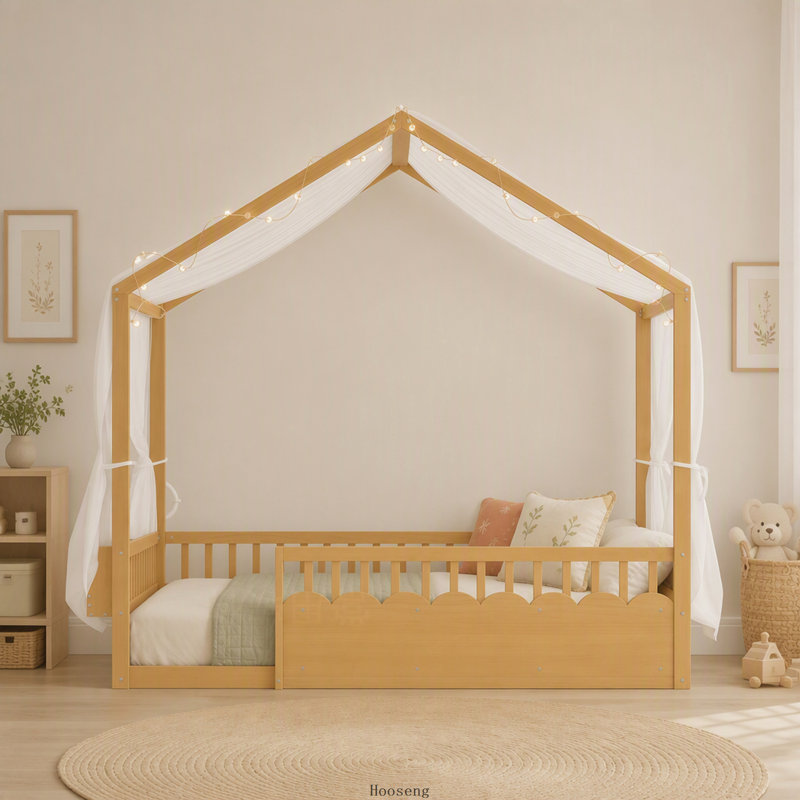 Lit double sur pied Montessori, Naturel