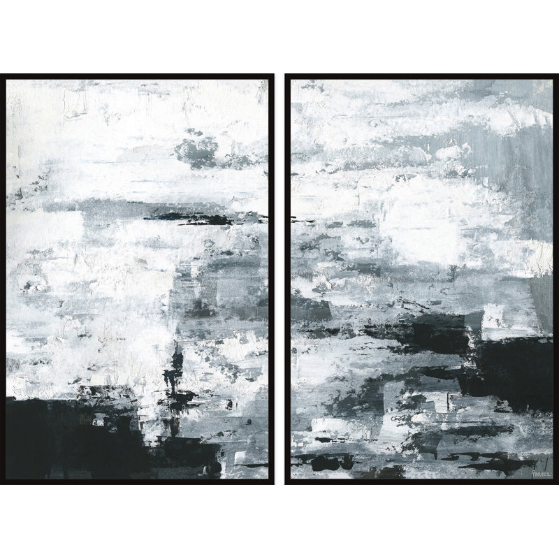 «Black and White Smudges» par Parvez Taj, ensemble de 2 reproductions sur toiles flottantes, H 24 po x l 16 po x P 1,5 po