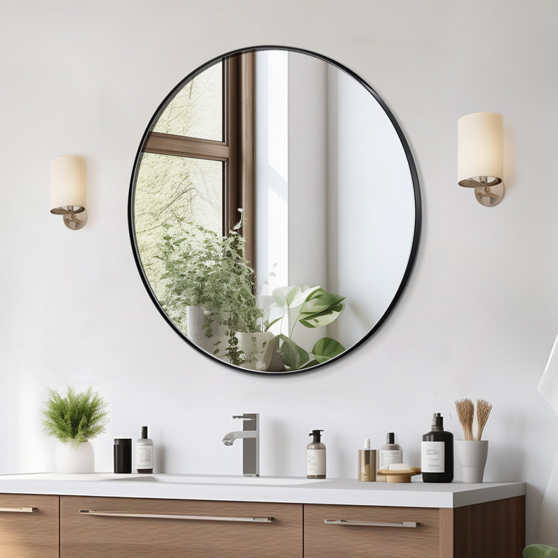 Miroir rond mural de 30 po avec cadre en alliage d'aluminium